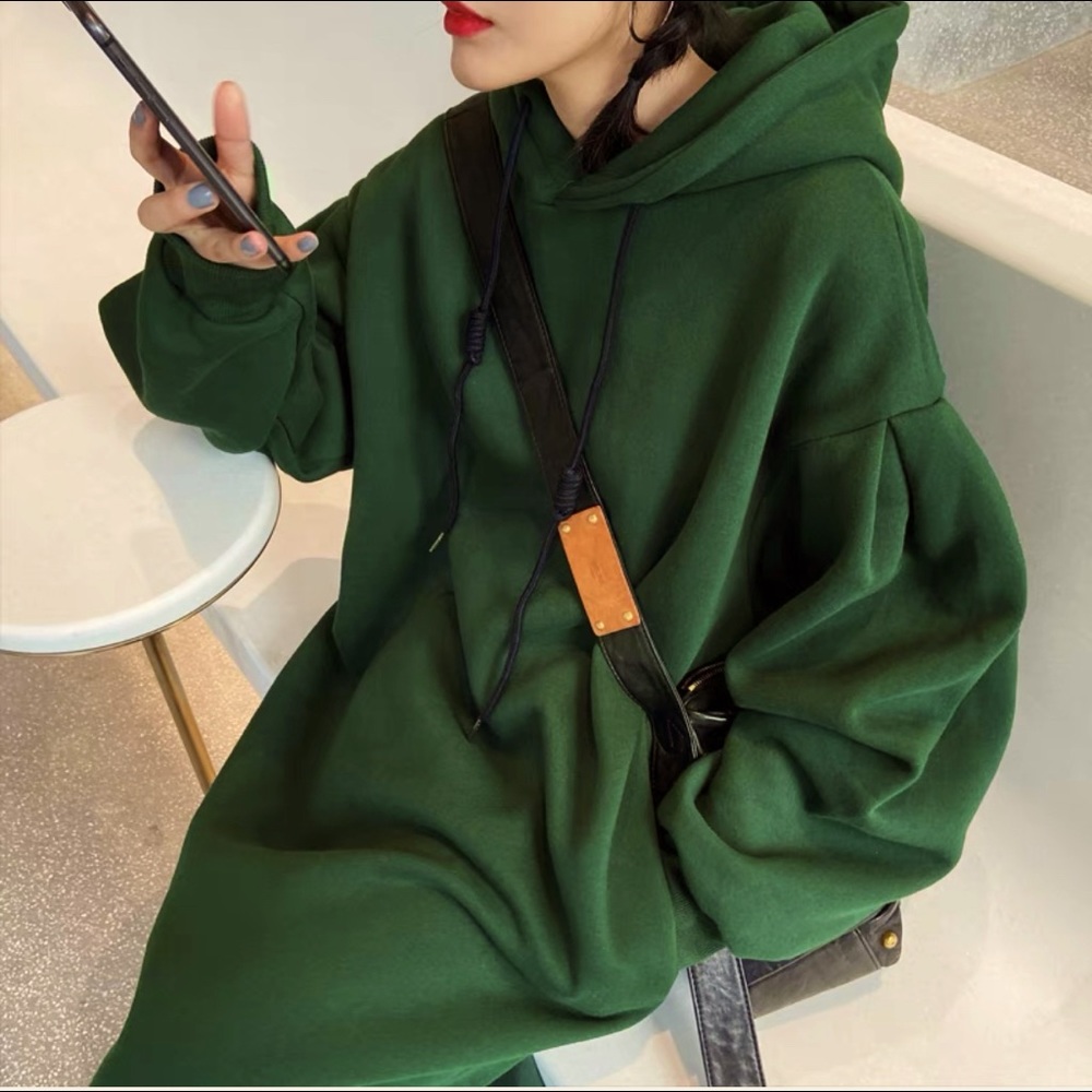 Green Sweatshirt dress with hood